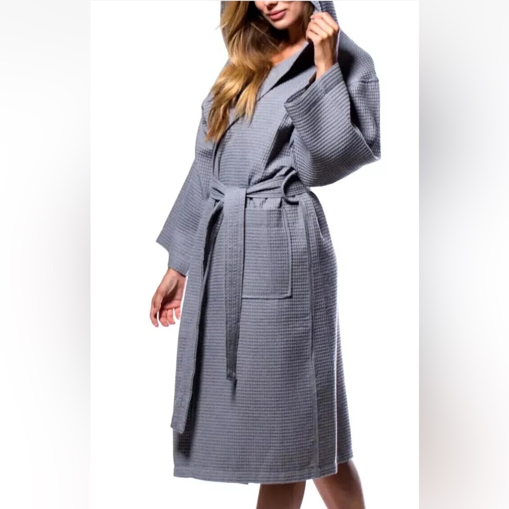 GAP Mens Hooded Waffle-Knit Robe Heather Grey M New Retail $89.95 - Picture 6 of 8